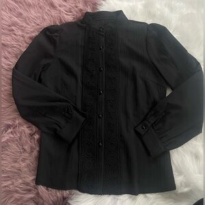 Black Clasi Guipure Lace Insert Lantern Sleeve Shirt